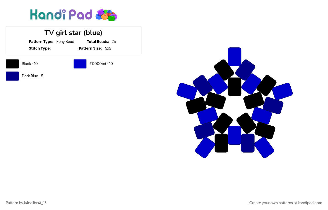 TV girl star (blue) - Pony Bead Pattern by k4nd1br4t_13 on Kandi Pad - black, purple