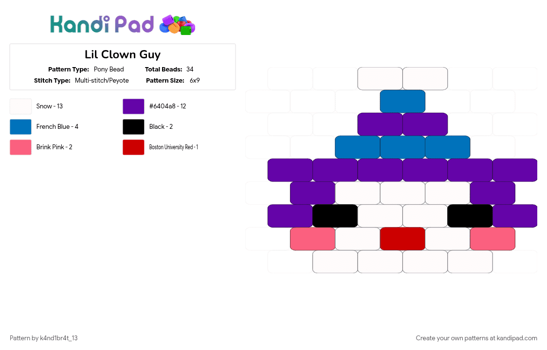 Lil Clown Guy - Pony Bead Pattern by k4nd1br4t_13 on Kandi Pad - purple