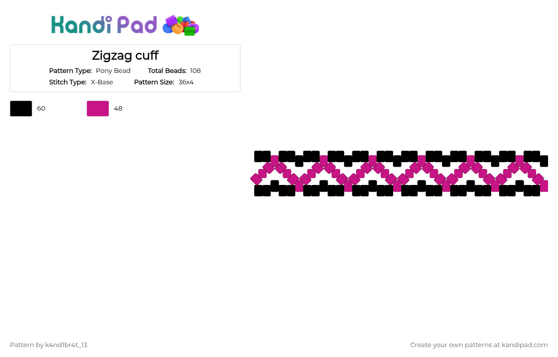 Zigzag cuff - Pony Bead Pattern by k4nd1br4t_13 on Kandi Pad - black,pink
