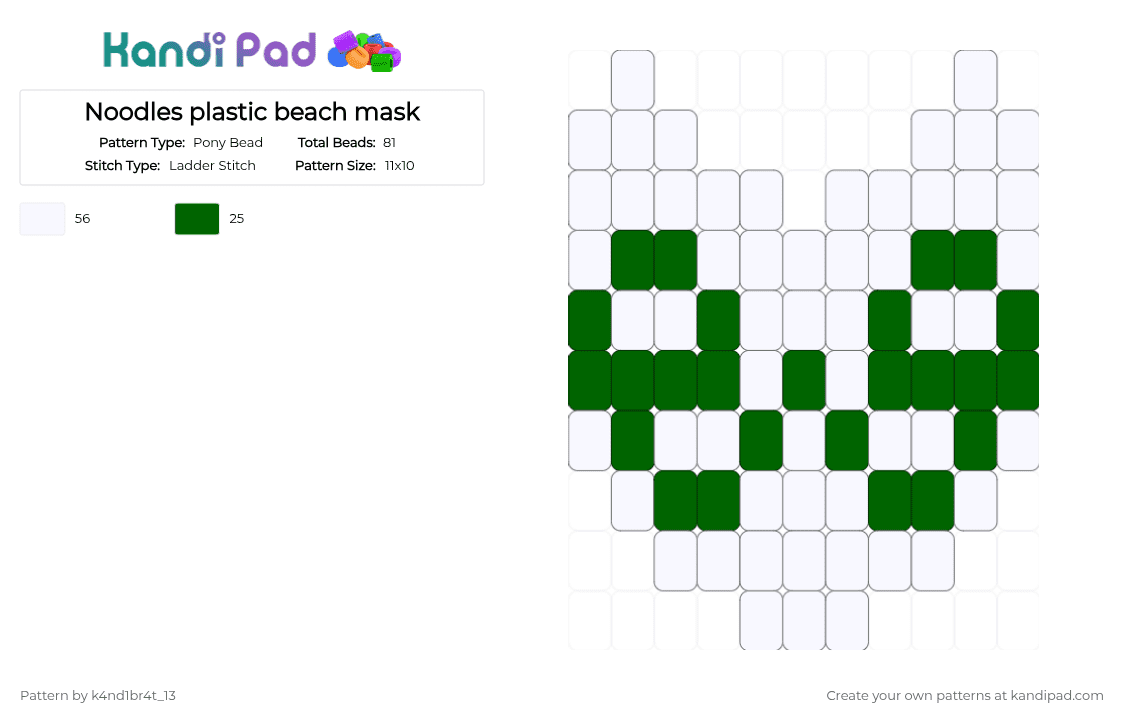 Noodles mask - Pony Bead Pattern by k4nd1br4t_13 on Kandi Pad - green,white