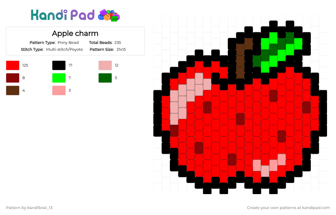Apple charm - Pony Bead Pattern by k4nd1br4t_13 on Kandi Pad - red,cotdhealthyfood