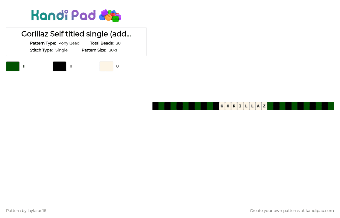 Gorillaz Self titled single (add the words only if you want) - Pony Bead Pattern by k4nd1br4t_13 on Kandi Pad - black,white