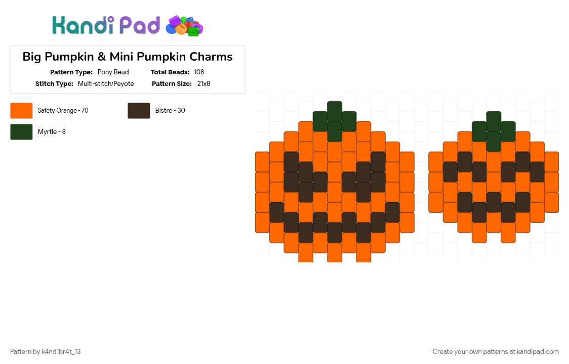 Big Pumpkin & Mini Pumpkin Charms - Pony Bead Pattern by k4nd1br4t_13 on Kandi Pad - brown, orange