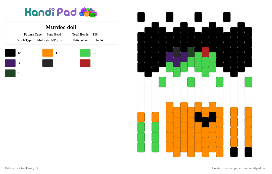 Murdoc doll - Pony Bead Pattern by k4nd1br4t_13 on Kandi Pad - green,orange