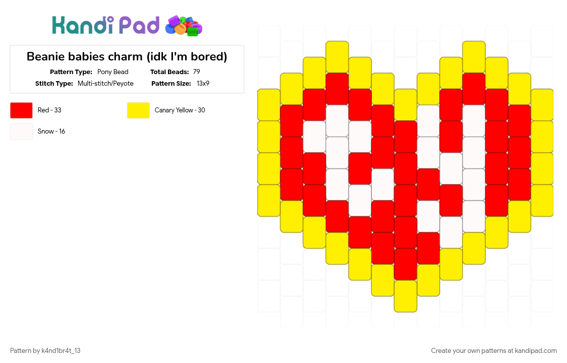 Beanie babies charm (idk I\'m bored) - Pony Bead Pattern by k4nd1br4t_13 on Kandi Pad - red, yellow