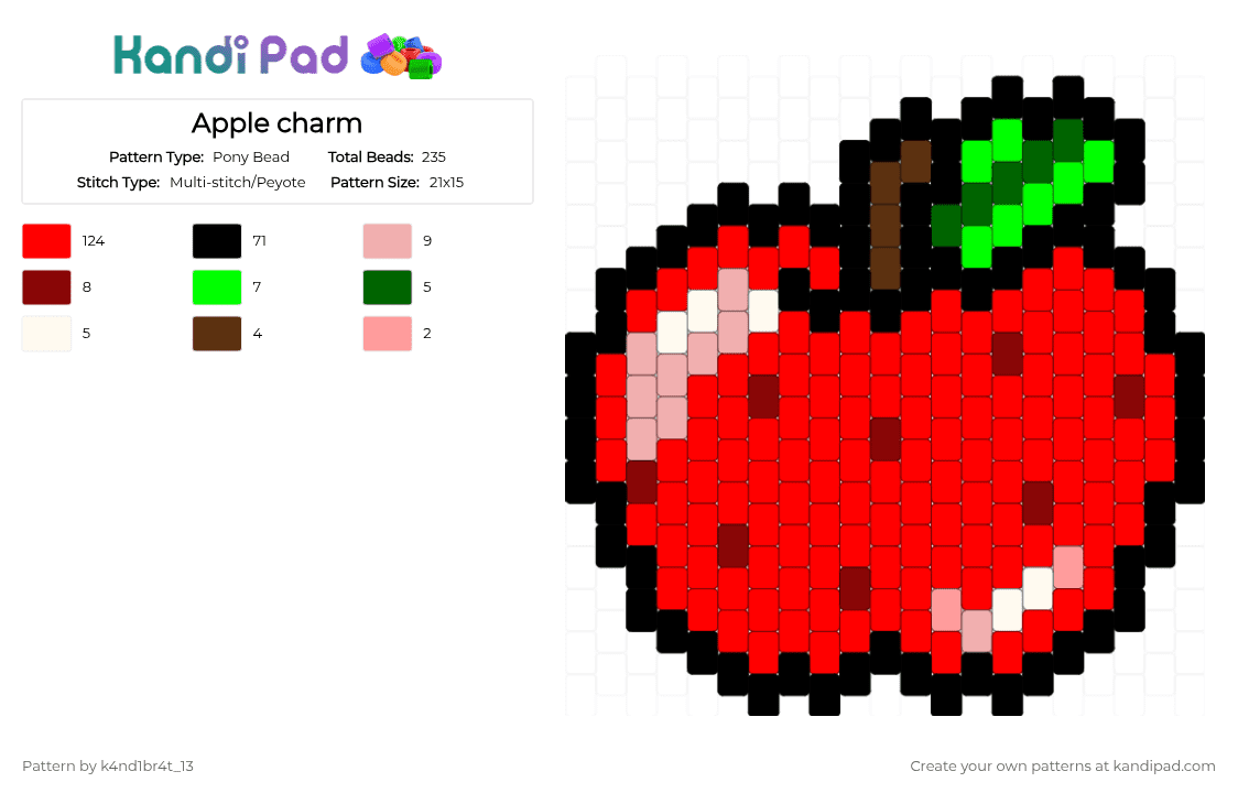 Apple charm - Pony Bead Pattern by k4nd1br4t_13 on Kandi Pad - red,cotdhealthyfood