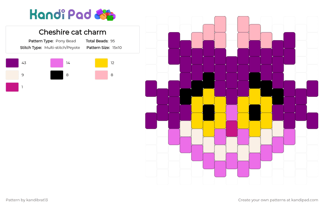 Cheshire cat charm - Pony Bead Pattern by k4nd1br4t_13 on Kandi Pad - pink