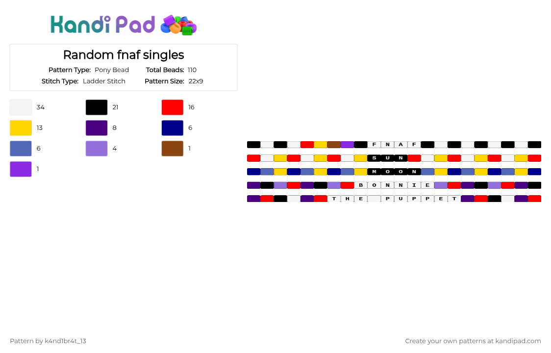 Random fnaf singles - Pony Bead Pattern by k4nd1br4t_13 on Kandi Pad - red,yellow,purple