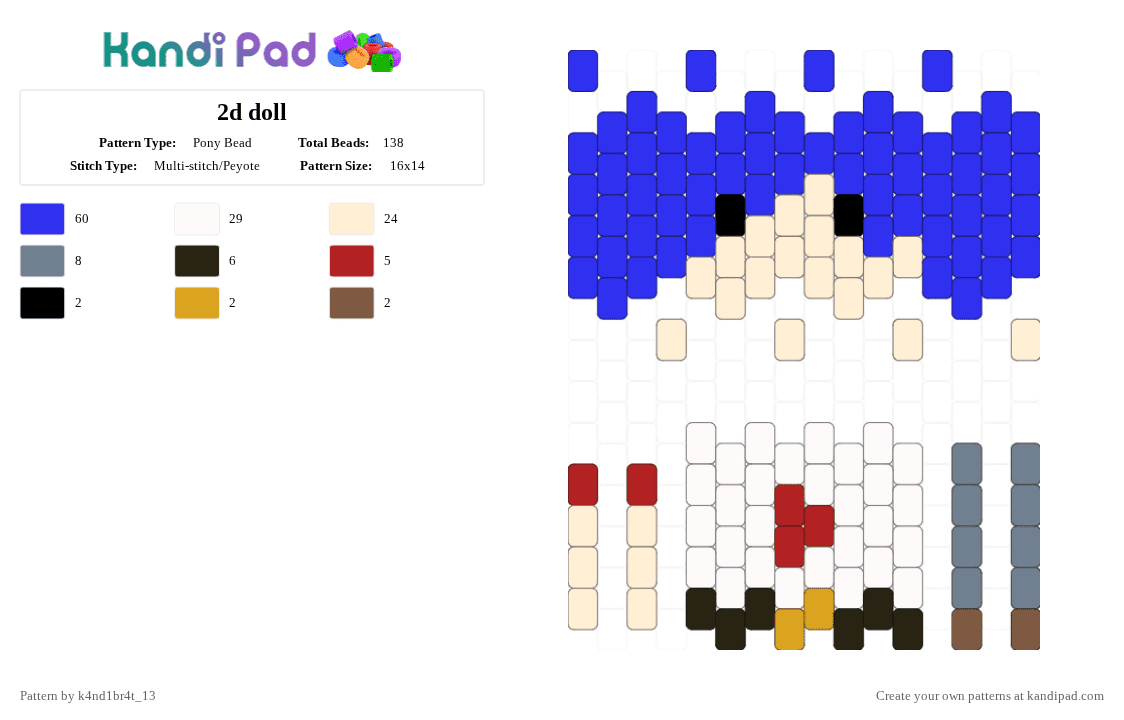 2d doll - Pony Bead Pattern by k4nd1br4t_13 on Kandi Pad - purple,beige
