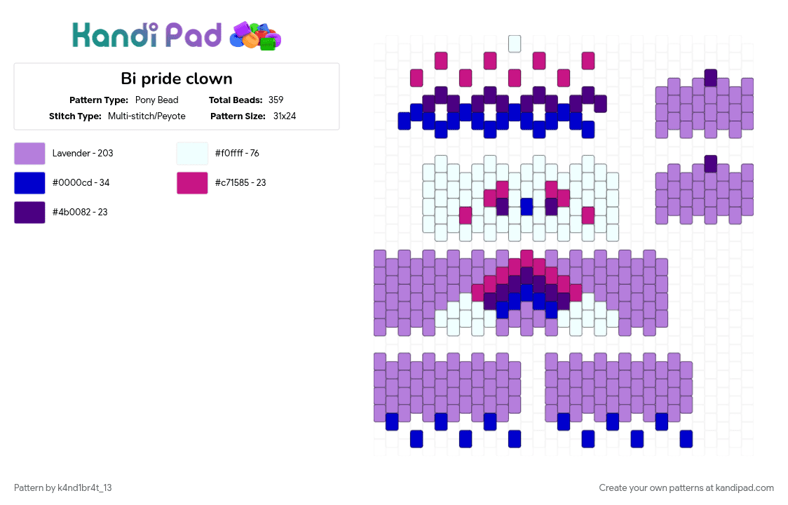 Bi pride clown (Remix) - Pony Bead Pattern by k4nd1br4t_13 on Kandi Pad - bisexual, clown, pink, pride