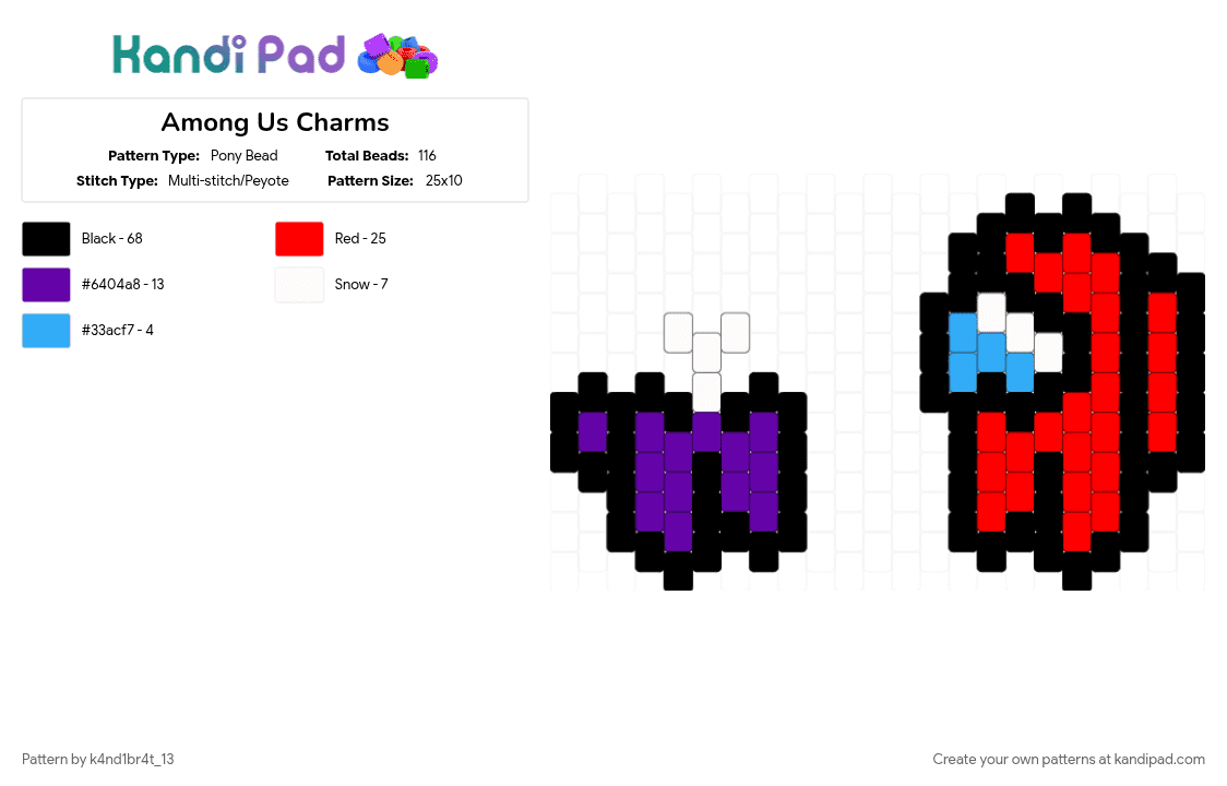 Among Us Charms - Pony Bead Pattern by k4nd1br4t_13 on Kandi Pad - black, red