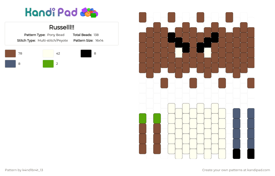 Russel doll - Pony Bead Pattern by k4nd1br4t_13 on Kandi Pad - tan