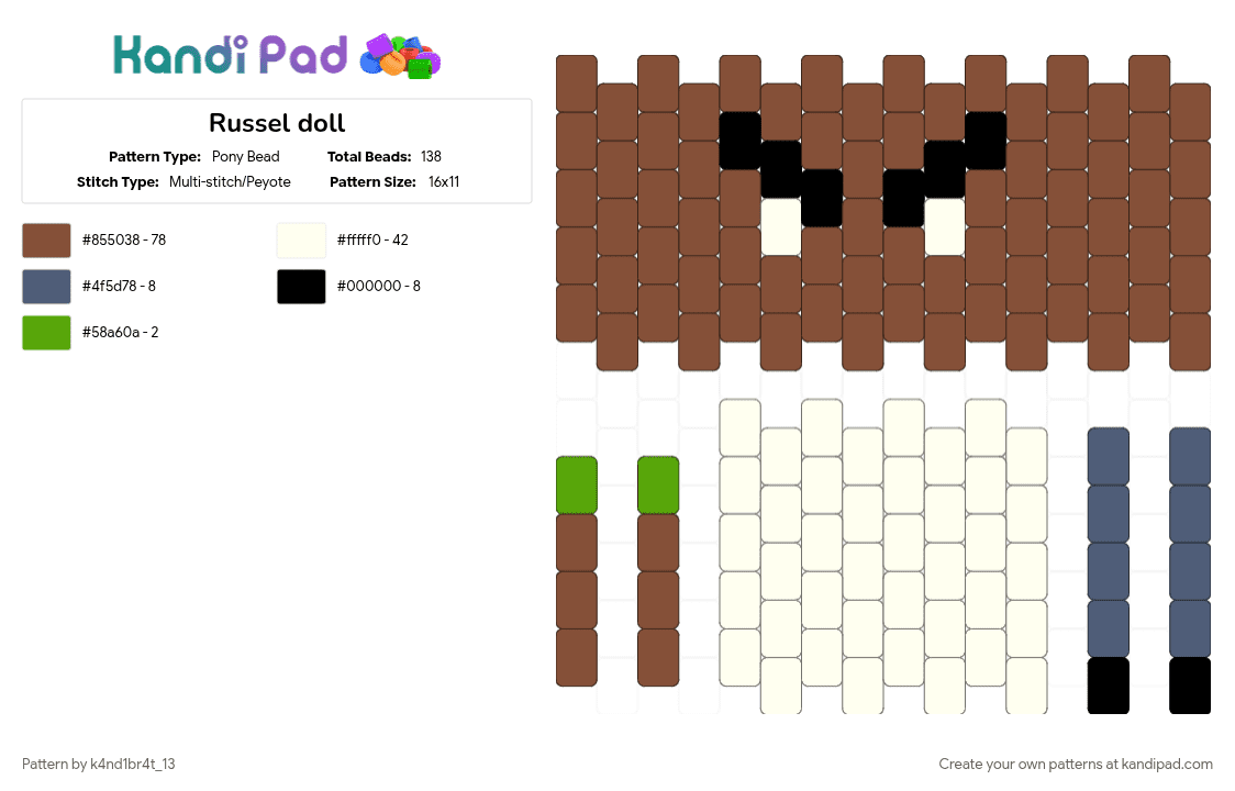 Russel doll - Pony Bead Pattern by k4nd1br4t_13 on Kandi Pad - gorillaz, tan