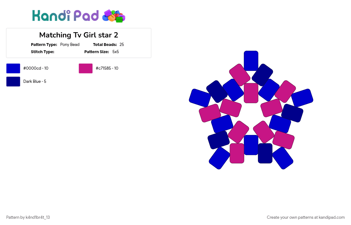 Matching Tv Girl star 2 - Pony Bead Pattern by k4nd1br4t_13 on Kandi Pad - pink, purple