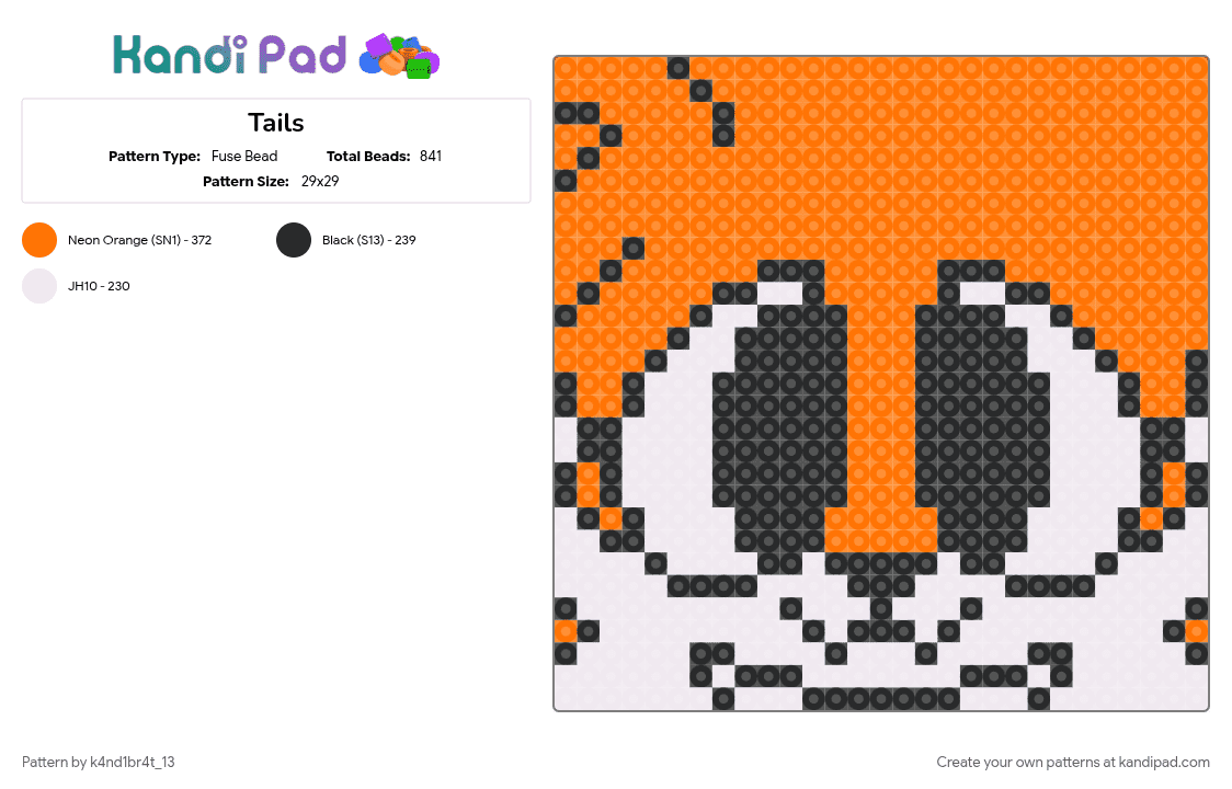 Tails (Request) - Fuse Bead Pattern by k4nd1br4t_13 on Kandi Pad - character, gaming, orange, sonic the hedgehog, tails, video game, white