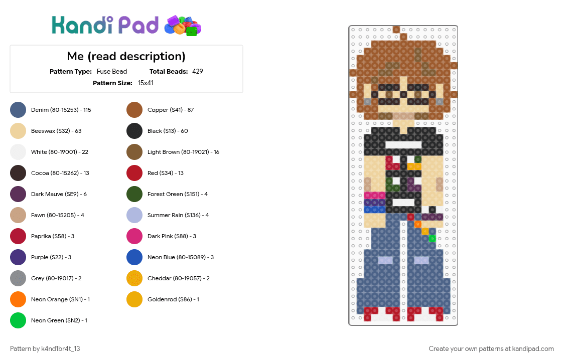 Me (read description) - Fuse Bead Pattern by k4nd1br4t_13 on Kandi Pad - beige, blue, tan
