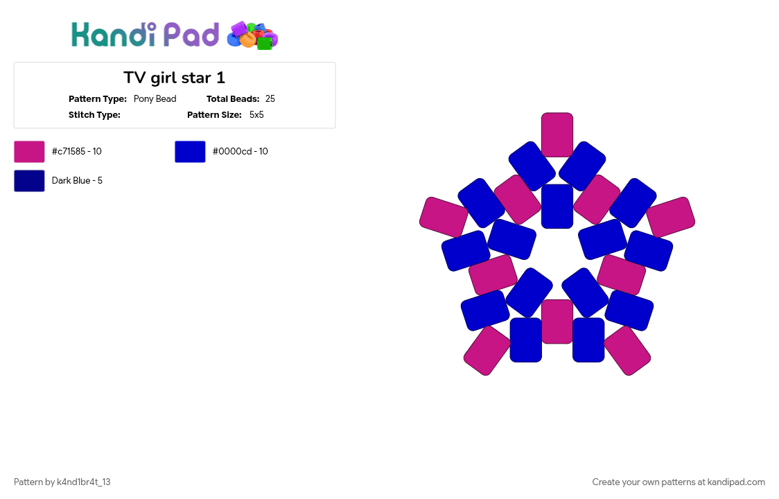 TV girl star - Pony Bead Pattern by k4nd1br4t_13 on Kandi Pad - music, pink, purple, tv girl