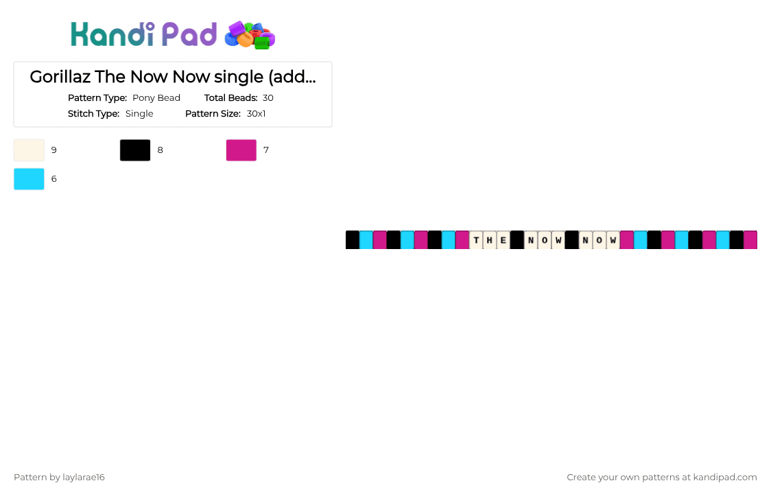 Gorillaz The Now Now single (add the words only if you want) - Pony Bead Pattern by k4nd1br4t_13 on Kandi Pad - light blue,pink