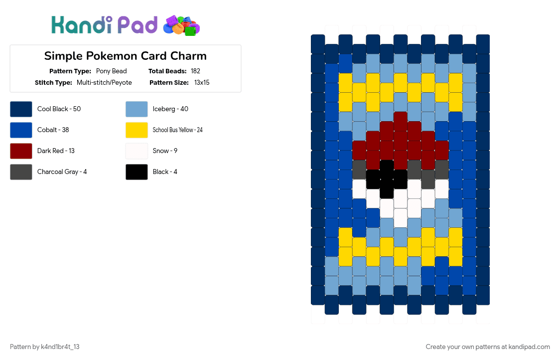 Simple Pokemon Card Charm - Pony Bead Pattern by k4nd1br4t_13 on Kandi Pad - blue, cotdcollectibles, light blue, pokemon