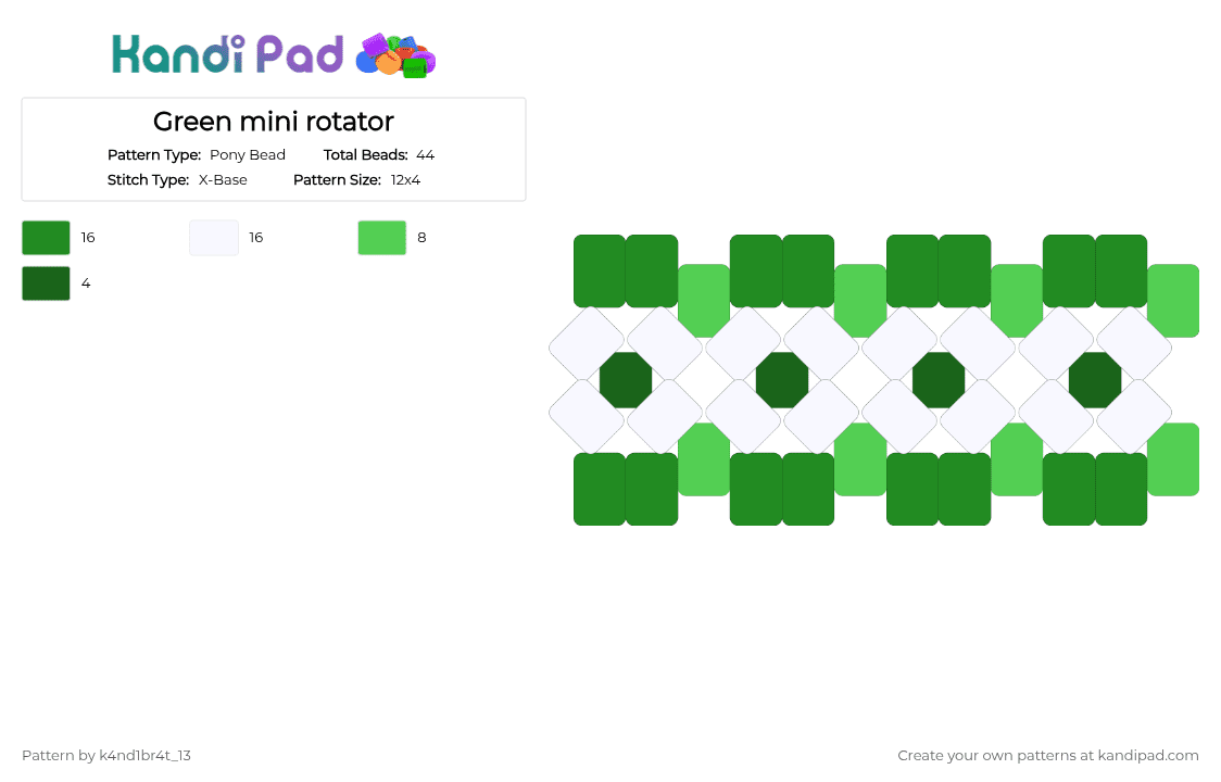 Green mini rotator - Pony Bead Pattern by k4nd1br4t_13 on Kandi Pad - green,white