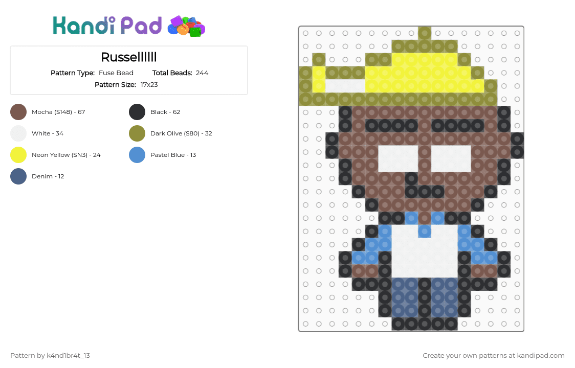 Russellllll - Fuse Bead Pattern by k4nd1br4t_13 on Kandi Pad - gold,tan