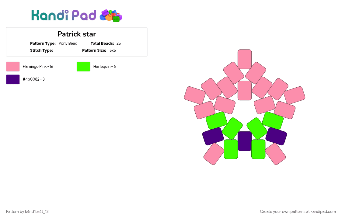 Patrick star - Pony Bead Pattern by k4nd1br4t_13 on Kandi Pad - animation, cartooons, ocean, pink, spongebob
