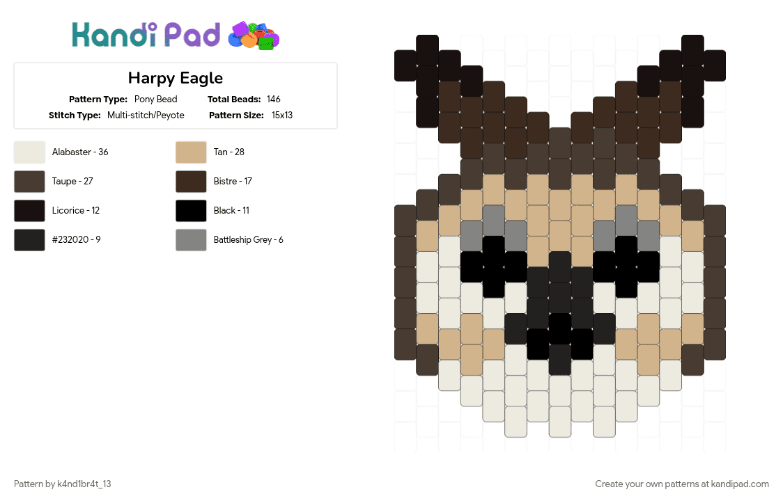 Harpy Eagle (Request) - Pony Bead Pattern by k4nd1br4t_13 on Kandi Pad - animal, beige, brown, eagle