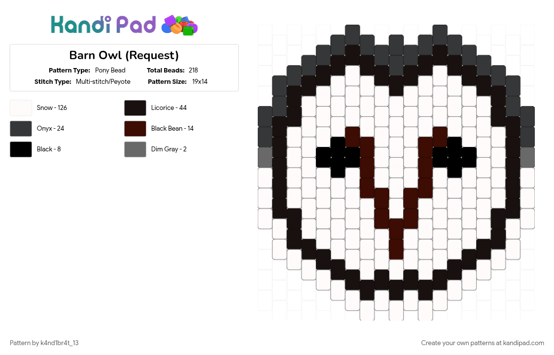 Barn Owl (Request) - Pony Bead Pattern by k4nd1br4t_13 on Kandi Pad - brown, white