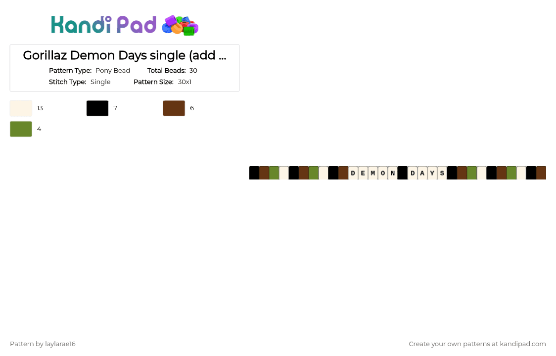 Gorillaz Demon Days single (add the words only if you want) - Pony Bead Pattern by k4nd1br4t_13 on Kandi Pad - brown,green