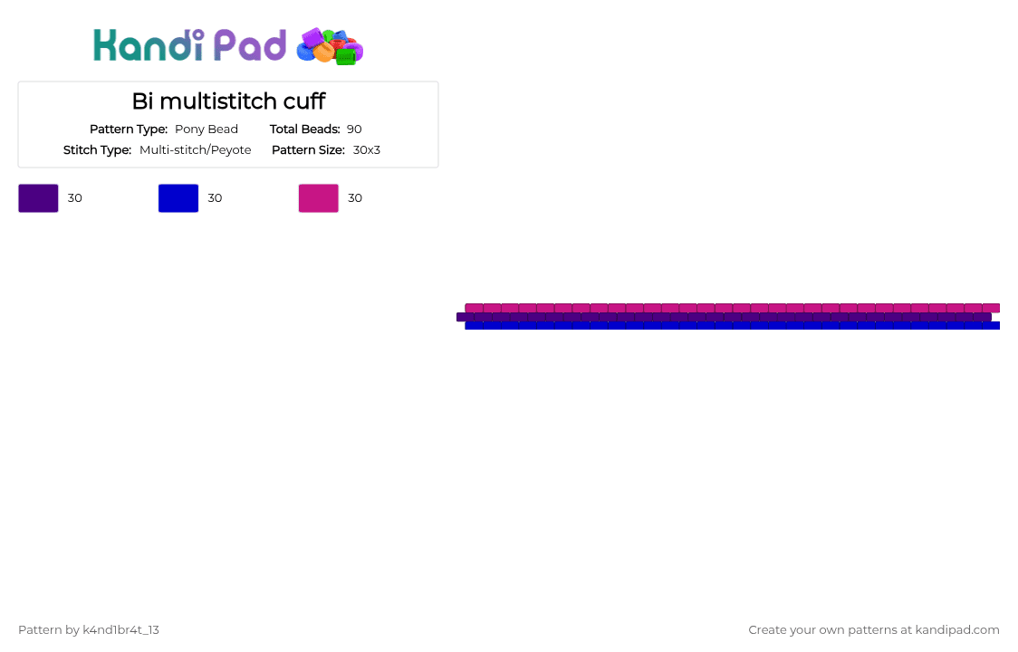 Bi multistitch cuff - Pony Bead Pattern by k4nd1br4t_13 on Kandi Pad - purple,pink