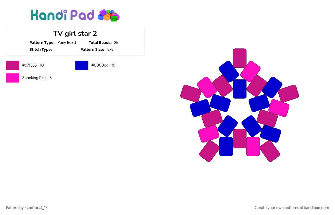 Matching Tv Girl star 1 - Pony Bead Pattern by k4nd1br4t_13 on Kandi Pad - pink, purple