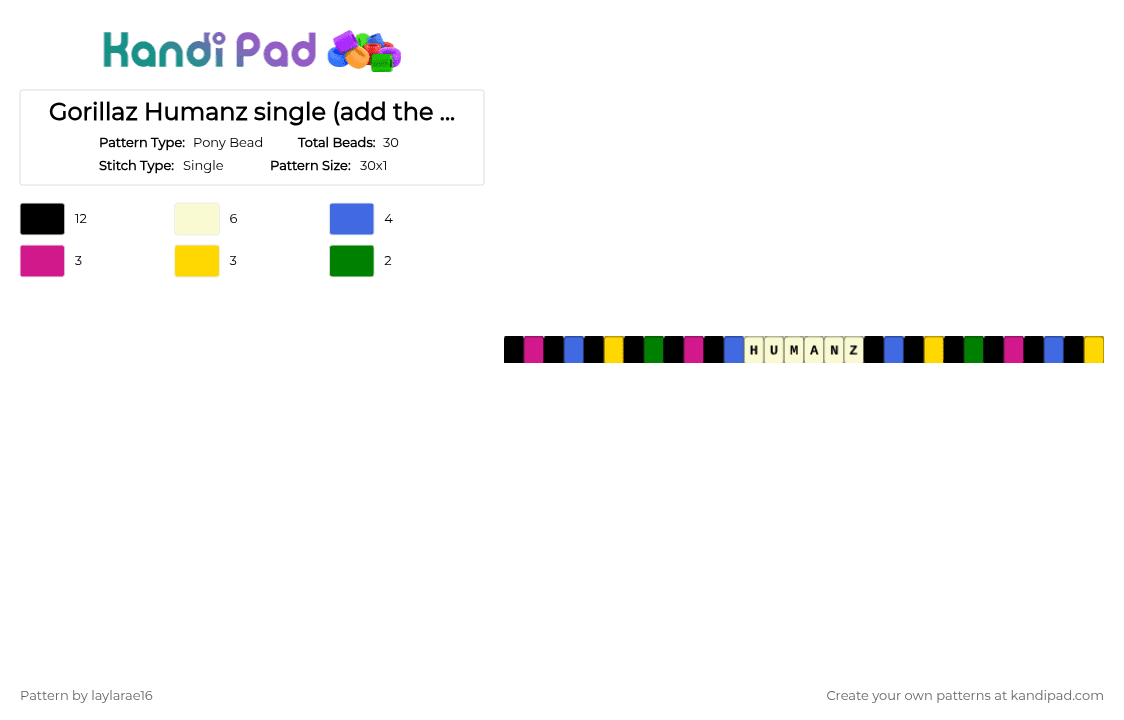 Gorillaz Humanz single (add the words only if you want) - Pony Bead Pattern by k4nd1br4t_13 on Kandi Pad - pink,blue,yellow
