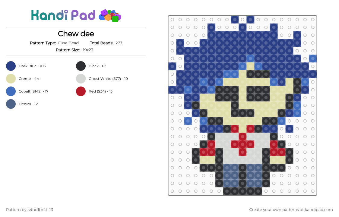 Chew-dee - Fuse Bead Pattern by k4nd1br4t_13 on Kandi Pad - blue