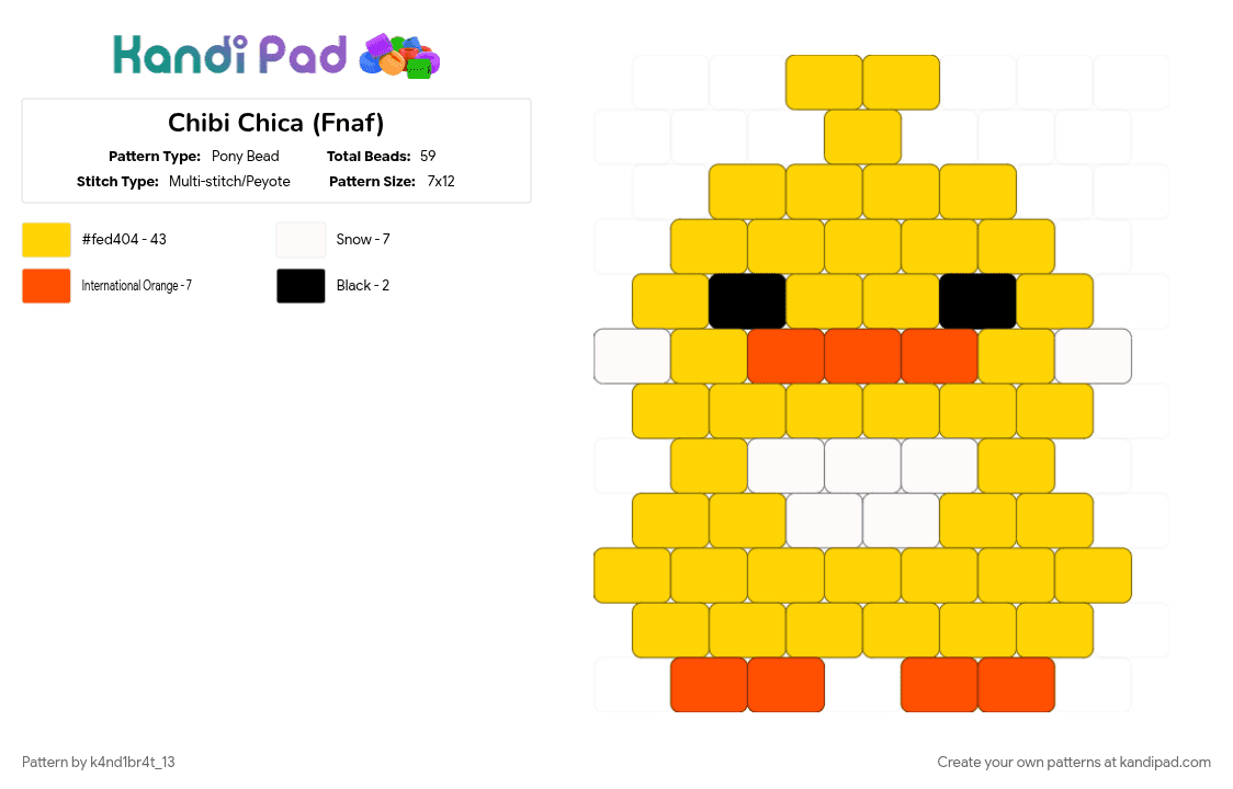 Chibi Chica (Fnaf) - Pony Bead Pattern by k4nd1br4t_13 on Kandi Pad - yellow