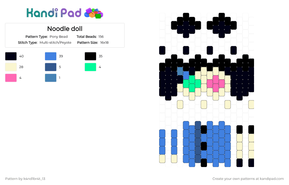 Noodle doll - Pony Bead Pattern by k4nd1br4t_13 on Kandi Pad - blue