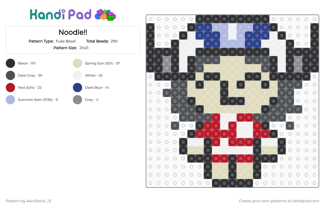 Noodle!! - Fuse Bead Pattern by k4nd1br4t_13 on Kandi Pad - gray,beige