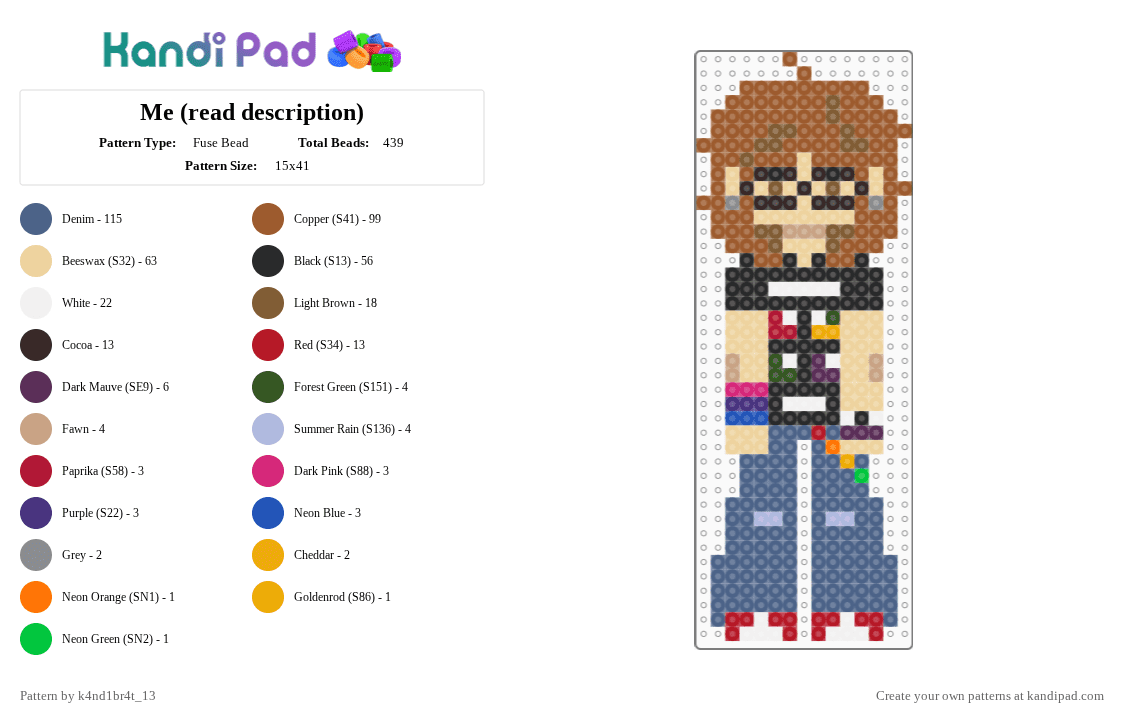Me (read description) - Fuse Bead Pattern by k4nd1br4t_13 on Kandi Pad - tan,beige,blue