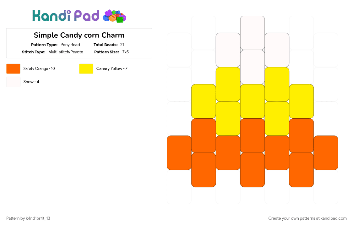 Simple Candy corn Charm - Pony Bead Pattern by k4nd1br4t_13 on Kandi Pad - orange, yellow