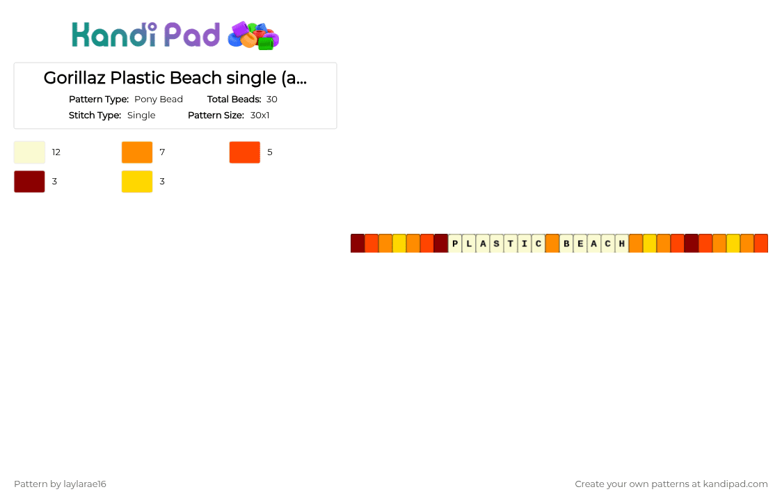 Gorillaz Plastic Beach single (add the words only if you want) - Pony Bead Pattern by k4nd1br4t_13 on Kandi Pad - red,orange
