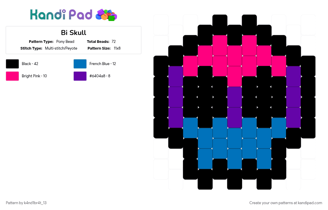 Bi Skull (Remix) - Pony Bead Pattern by k4nd1br4t_13 on Kandi Pad - black, blue, pink