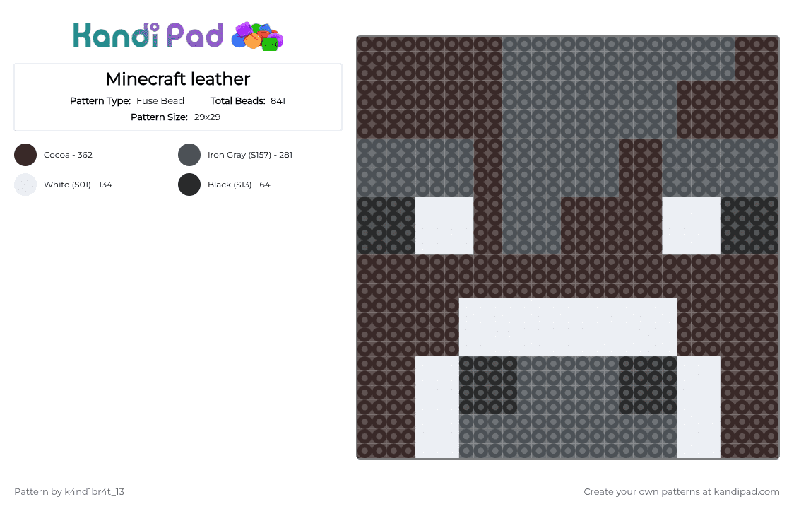 Minecraft leather - Fuse Bead Pattern by k4nd1br4t_13 on Kandi Pad - purple,brown,cotdleather