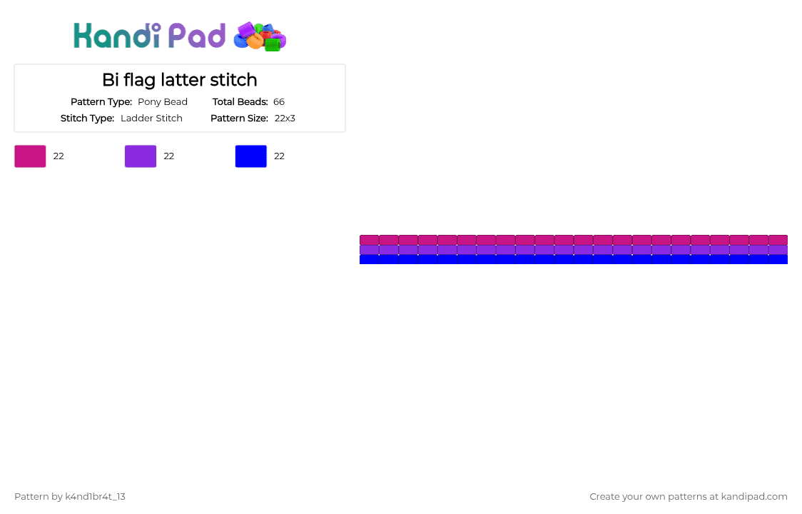 Bi flag latter stitch - Pony Bead Pattern by k4nd1br4t_13 on Kandi Pad - pink,purple