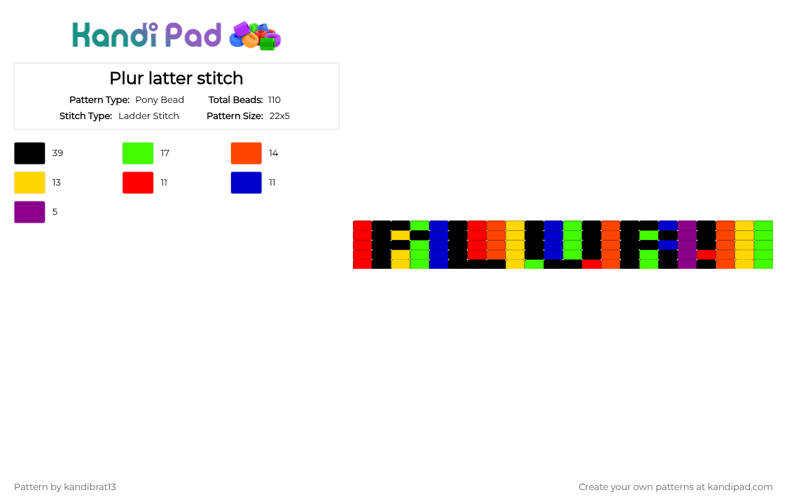 Plur latter stitch - Pony Bead Pattern by k4nd1br4t_13 on Kandi Pad - red,green