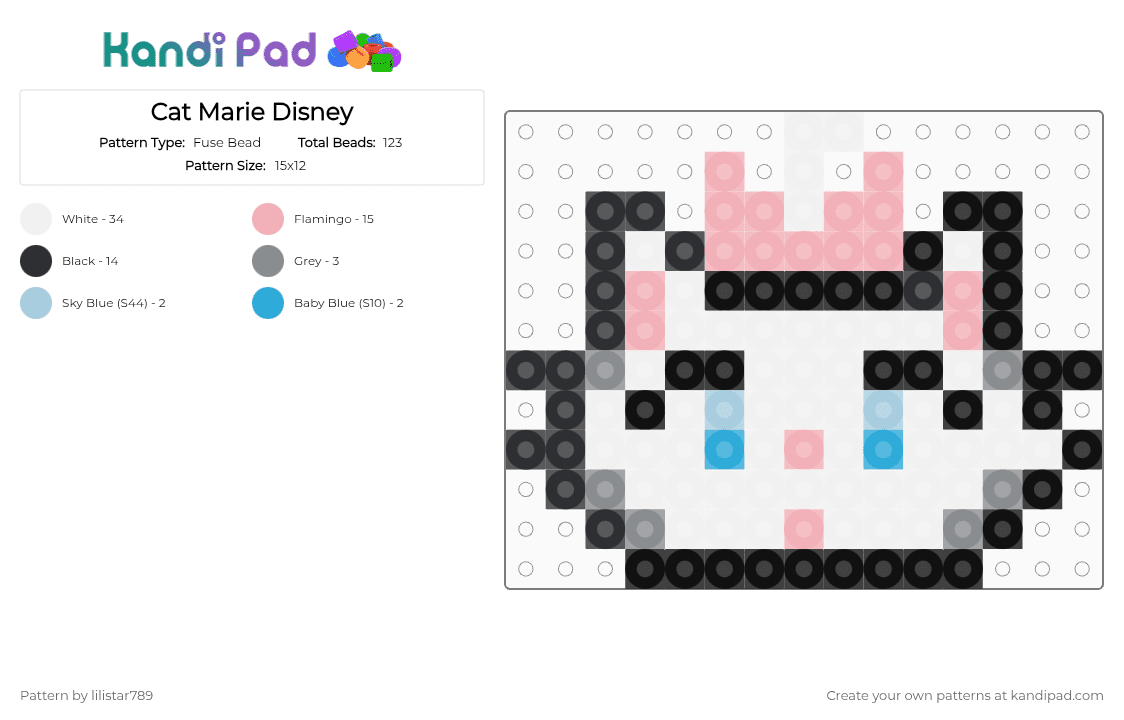 Cat Marie Disney - Fuse Bead Pattern by lilistar789 on Kandi Pad - white,beige