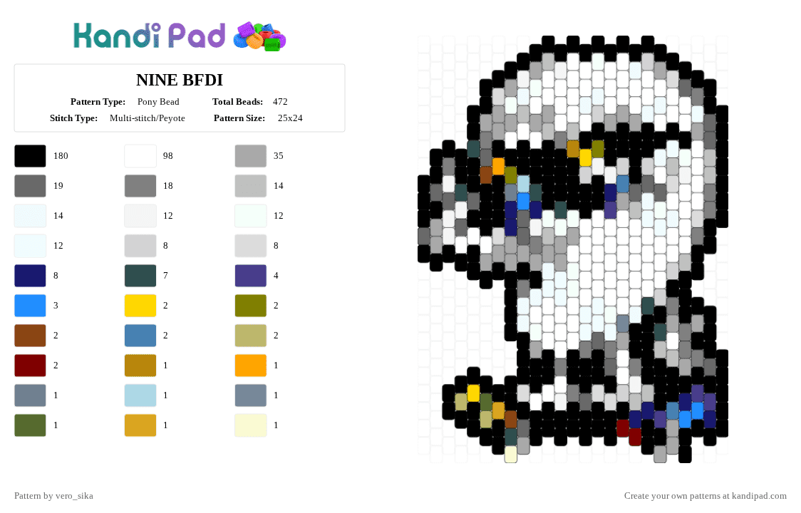 NINE BFDI - Pony Bead Pattern by vero_sika on Kandi Pad - black,white,beige,gray,colorful