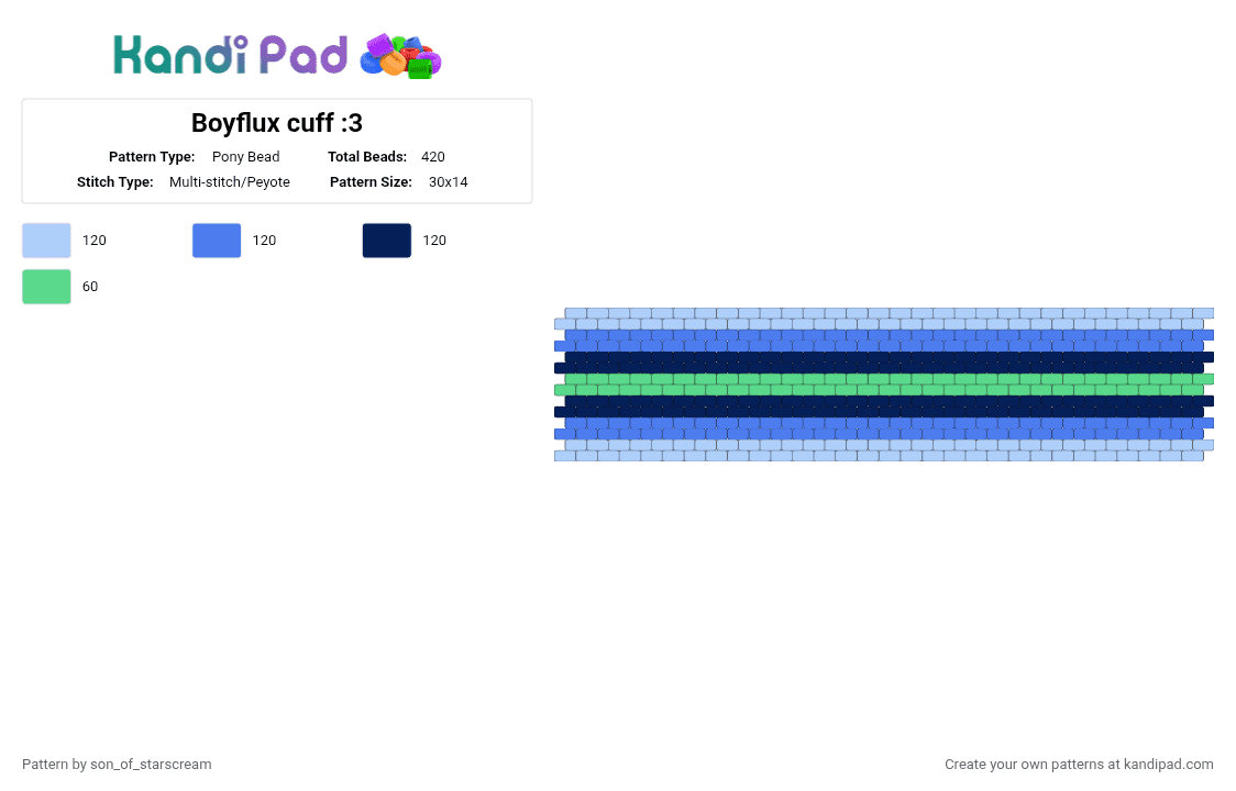 Boyflux cuff :3 - Pony Bead Pattern by son_of_starscream on Kandi Pad - light blue,blue,purple