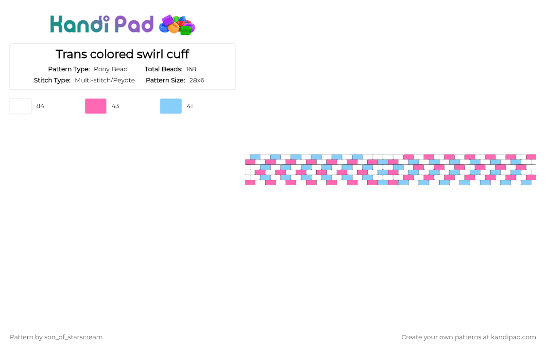 Trans colored swirl cuff Pony Bead Pattern - Kandi Pad | Kandi Patterns ...