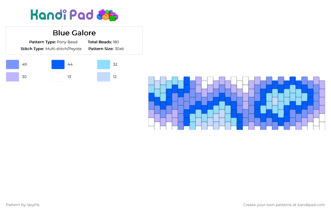 Blue Galore - Pony Bead Pattern by lasyll1s on Kandi Pad - light blue,blue,purple,white,splatter,pattern,ponybeads,multistich,peyote stitch