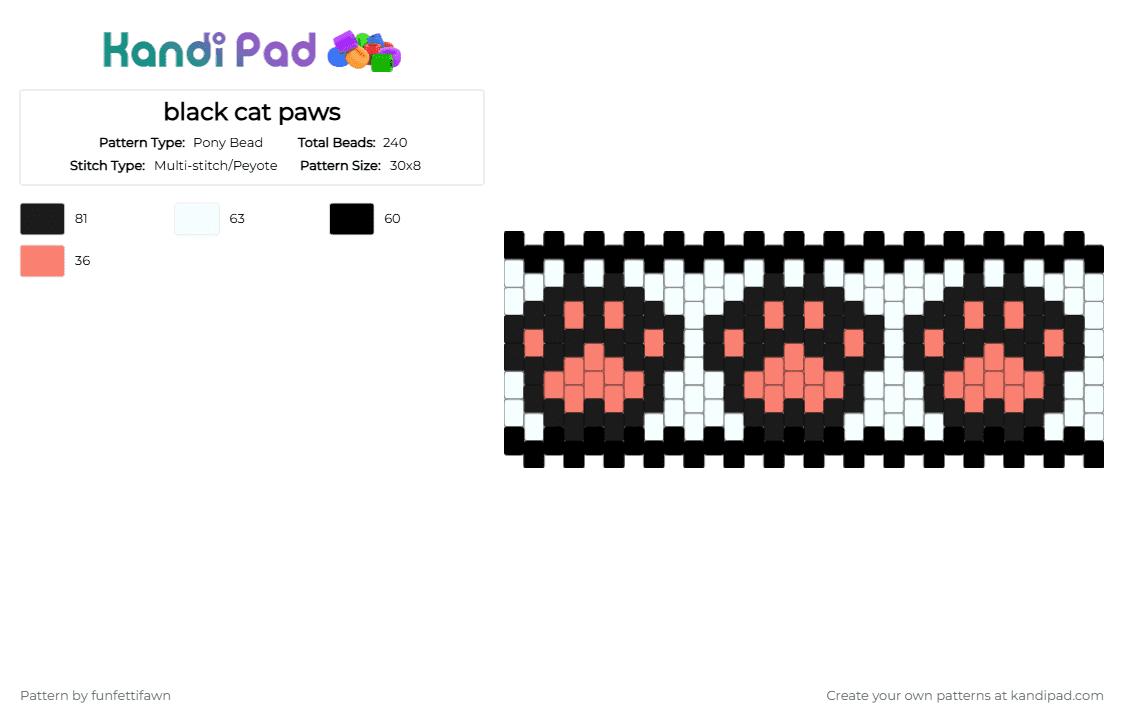 black cat paws - Pony Bead Pattern by deleted_user_759430 on Kandi Pad - white,orange