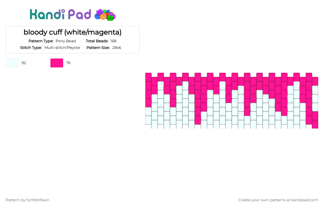 bloody cuff (white/magenta) - Pony Bead Pattern by deleted_user_759430 on Kandi Pad - white,pink